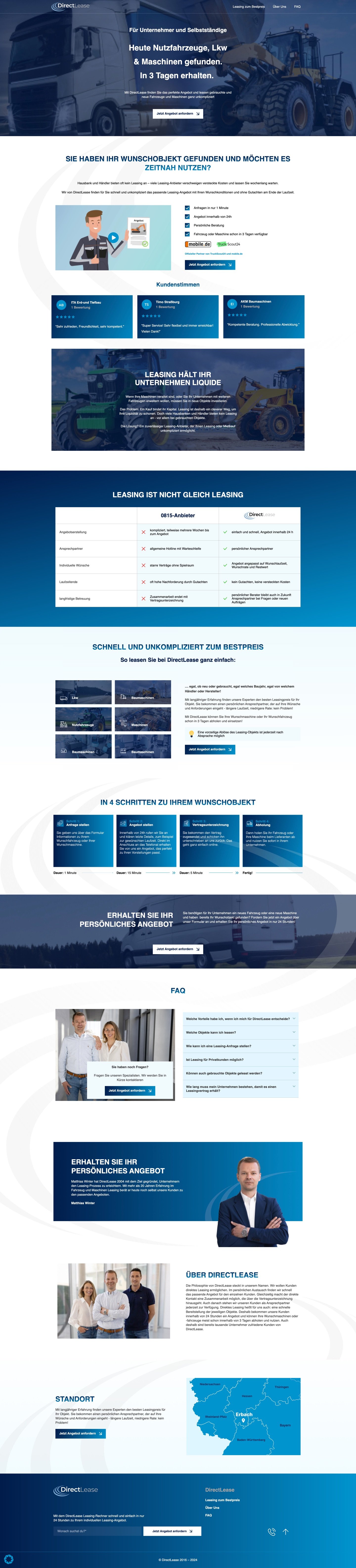 DirectLease equipment leasing landing page full-page design
